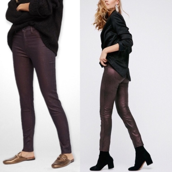Free People Glitter Skinnies Burgundy Wine Sparkle skinny jeans - Picture 1 of 7